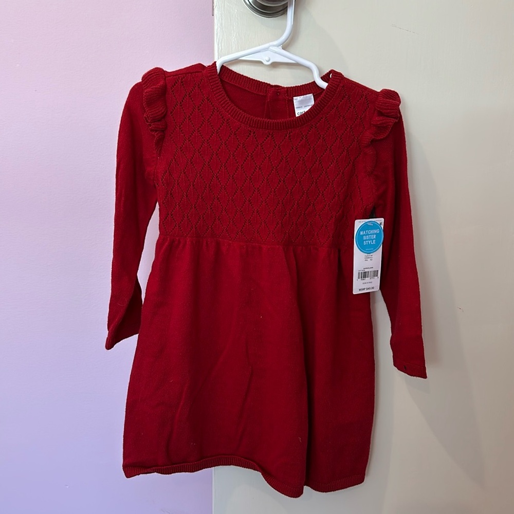 NWT! 24 months Red sweater dress. With matching diaper cover. Carters.